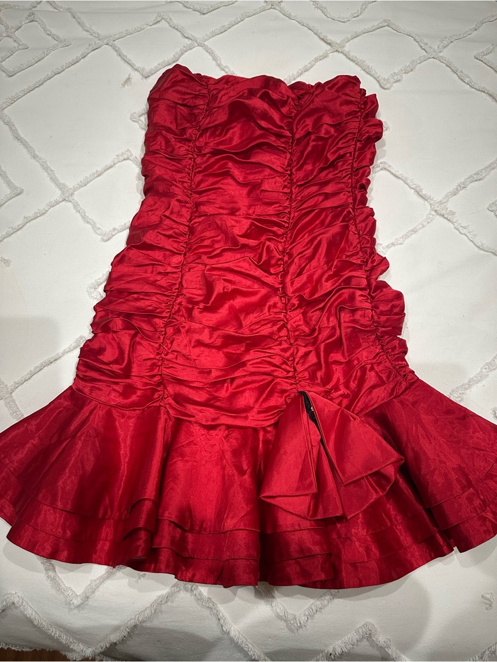 Vintage Red Strapless Ruched Peplum Cocktail Dress